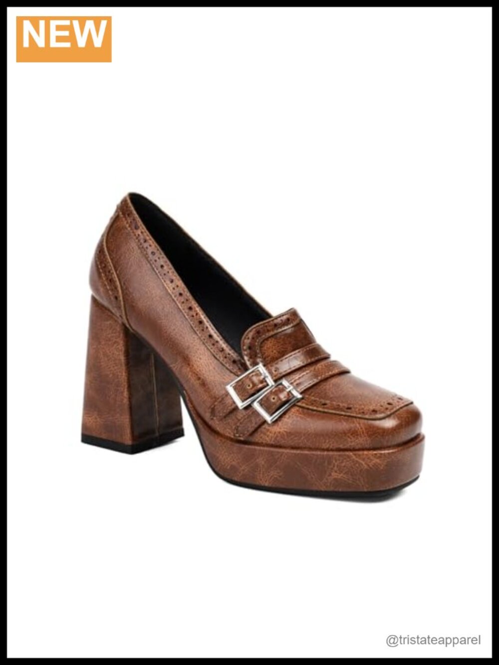 Women's Faux Leather Buckle Chunky High Heel Loafers Platform Block Heel Pumps